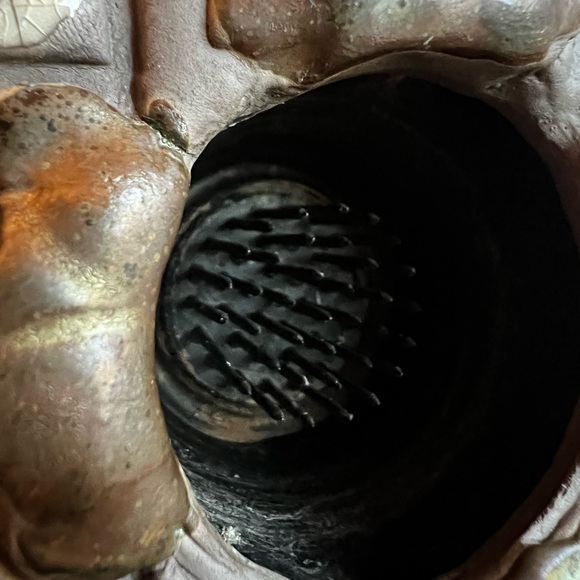 Vintage Japanese Prolon Ikebana Flower Frog • Ceramic Raku-Style Kenzan Holder - Picture 3 of 8